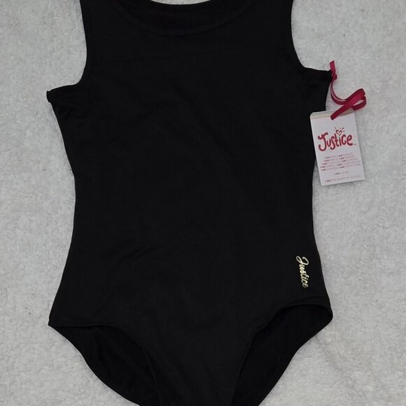 Girls Justice Black Keyhole Back Tag Less One Piece Gymnastic Dance Leotard NEW - Picture 1 of 5